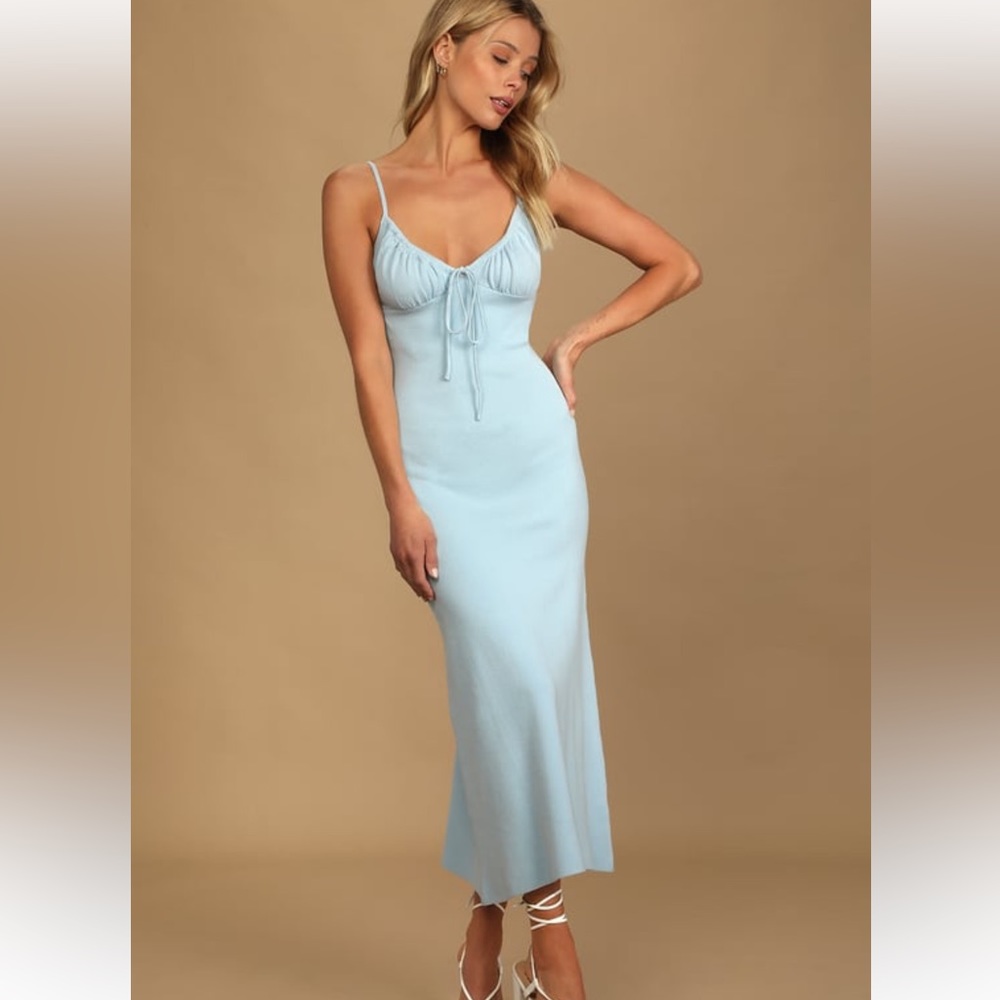 Lulus Light Blue Ribbed Bodycon Midi Dress